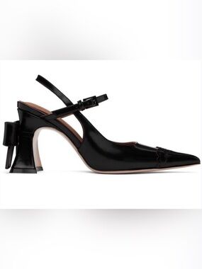 Pointed Black Slingback Heel with Decorative Bow